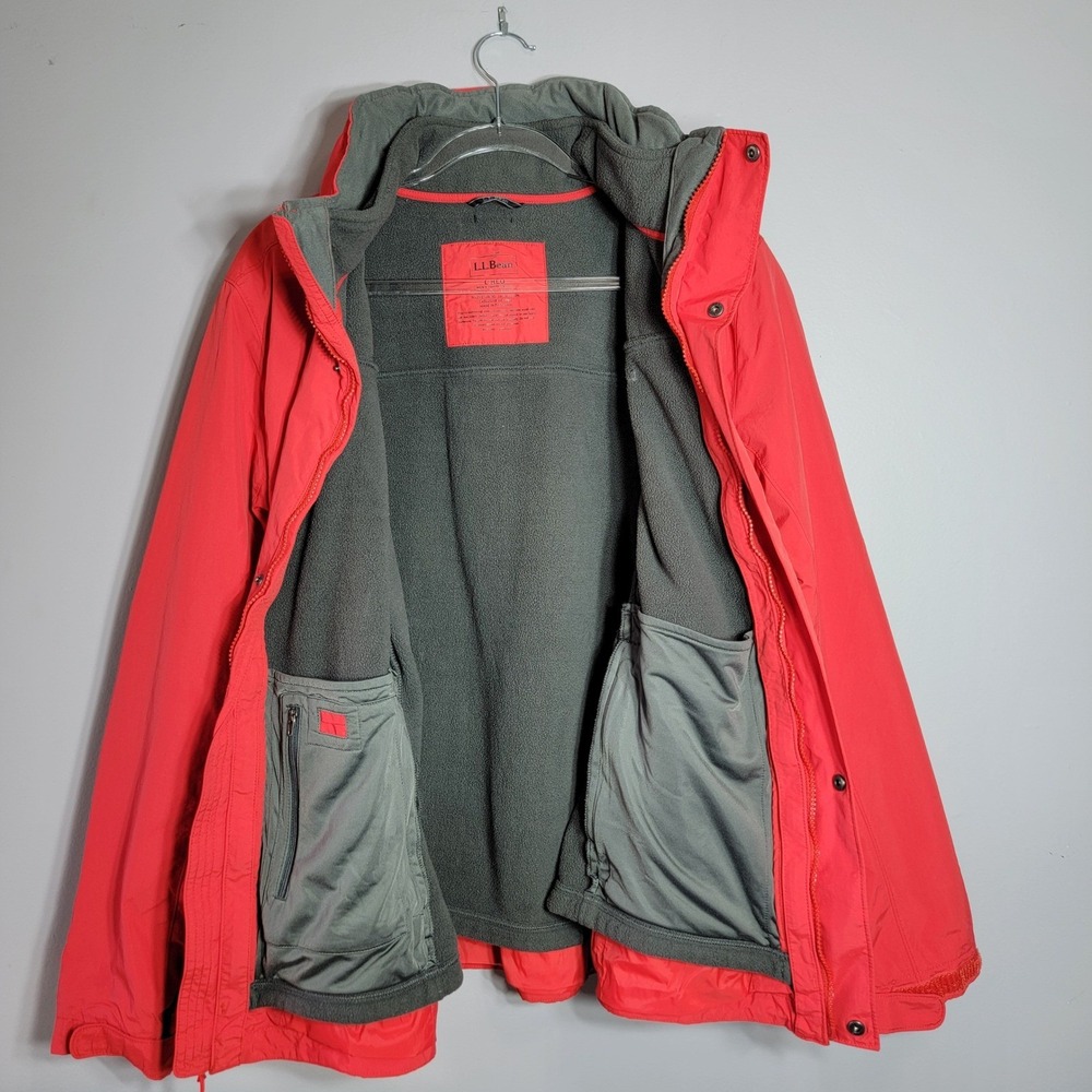 Mens LL Bean Red Fleece Lined Waterproof Winter Jacket Size Large Packable Hood - Picture 2 of 7